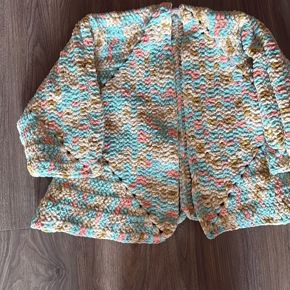 Vintage chunky handmade knit, multicolored cardigan and hat medium - Picture 4 of 12